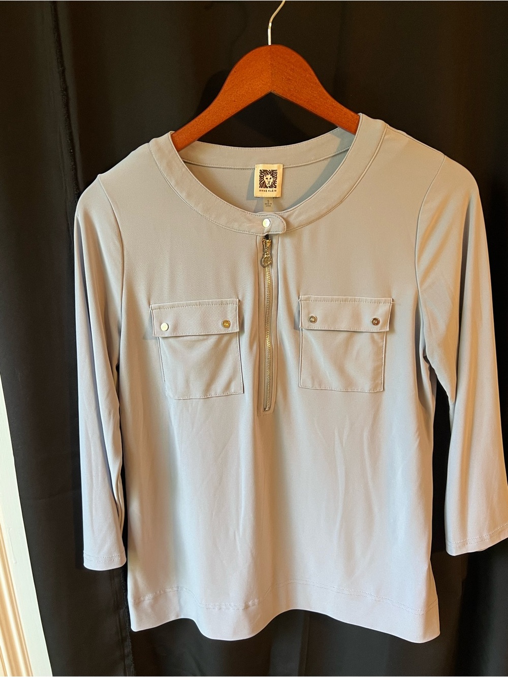 Anne Klein Pale Blue Collar Zip Blouse